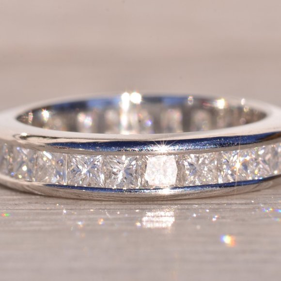 Designer Signed Platinum and Natural Diamond Channel Set Band - Picture 4 of 8